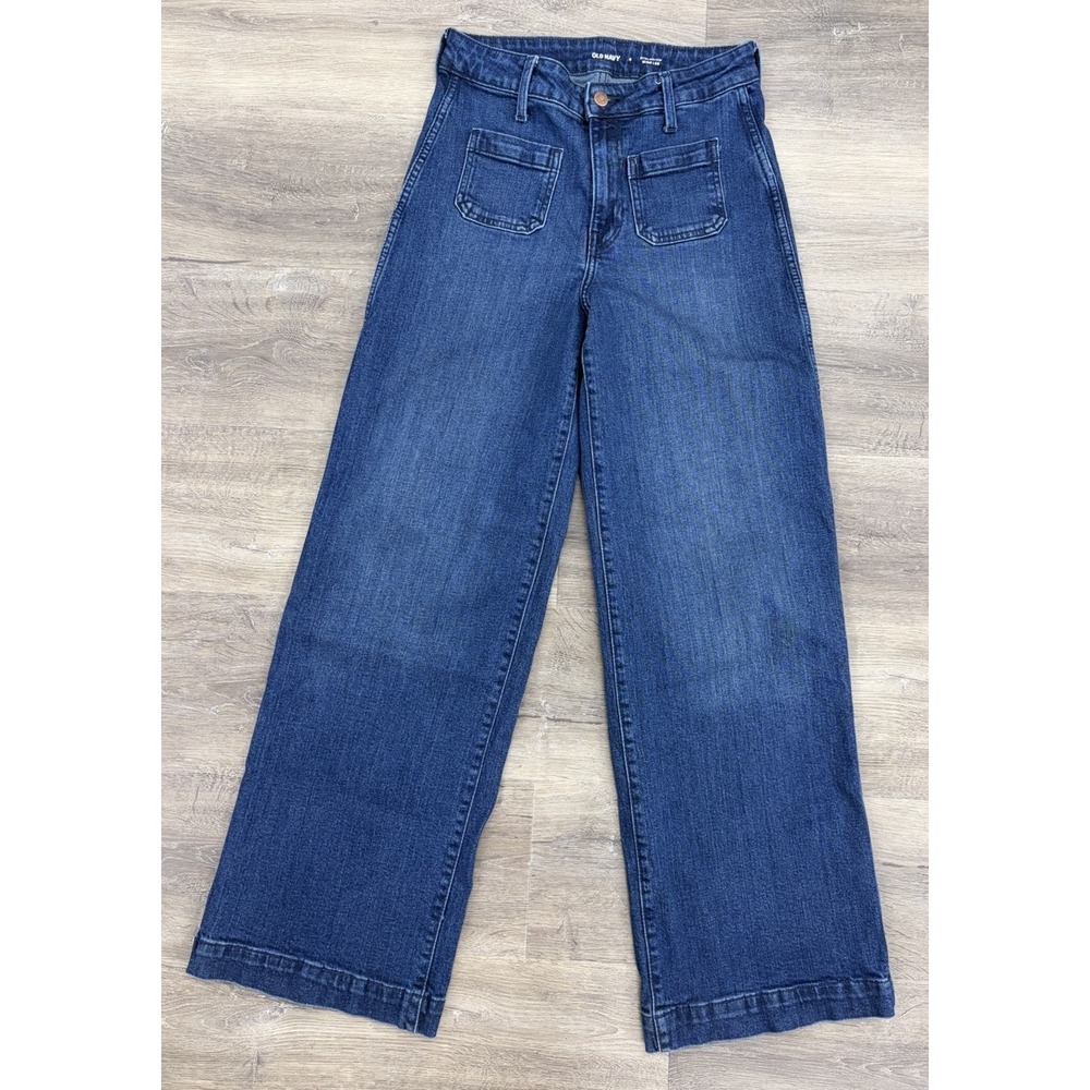 Old‎ Navy Women's Size 4 Wide Leg Extra High-Rise Dark Wash Jeans Patch Pockets
